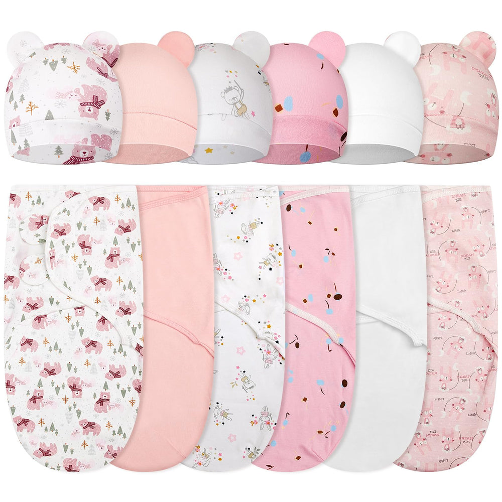 Ramede swaddle blanket bear pink 6-pack for newborn comfort