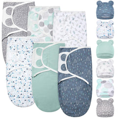 Ramede swaddle blanket set with grey Groovy print, six-pack, for comfy newborn wrapping.