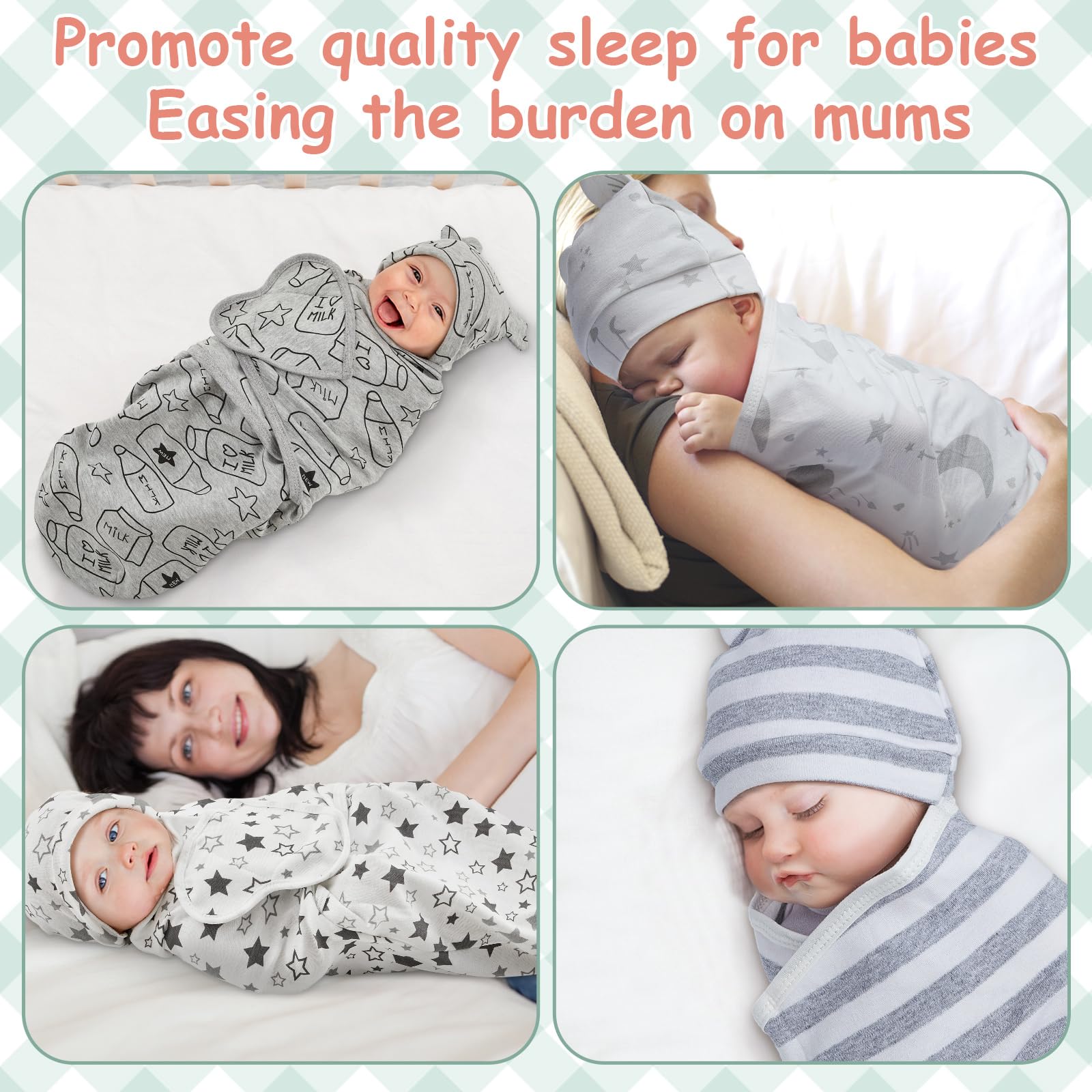 Ramede swaddle hat adjustable fit closeup demonstrates easy adjustment for growing babies.