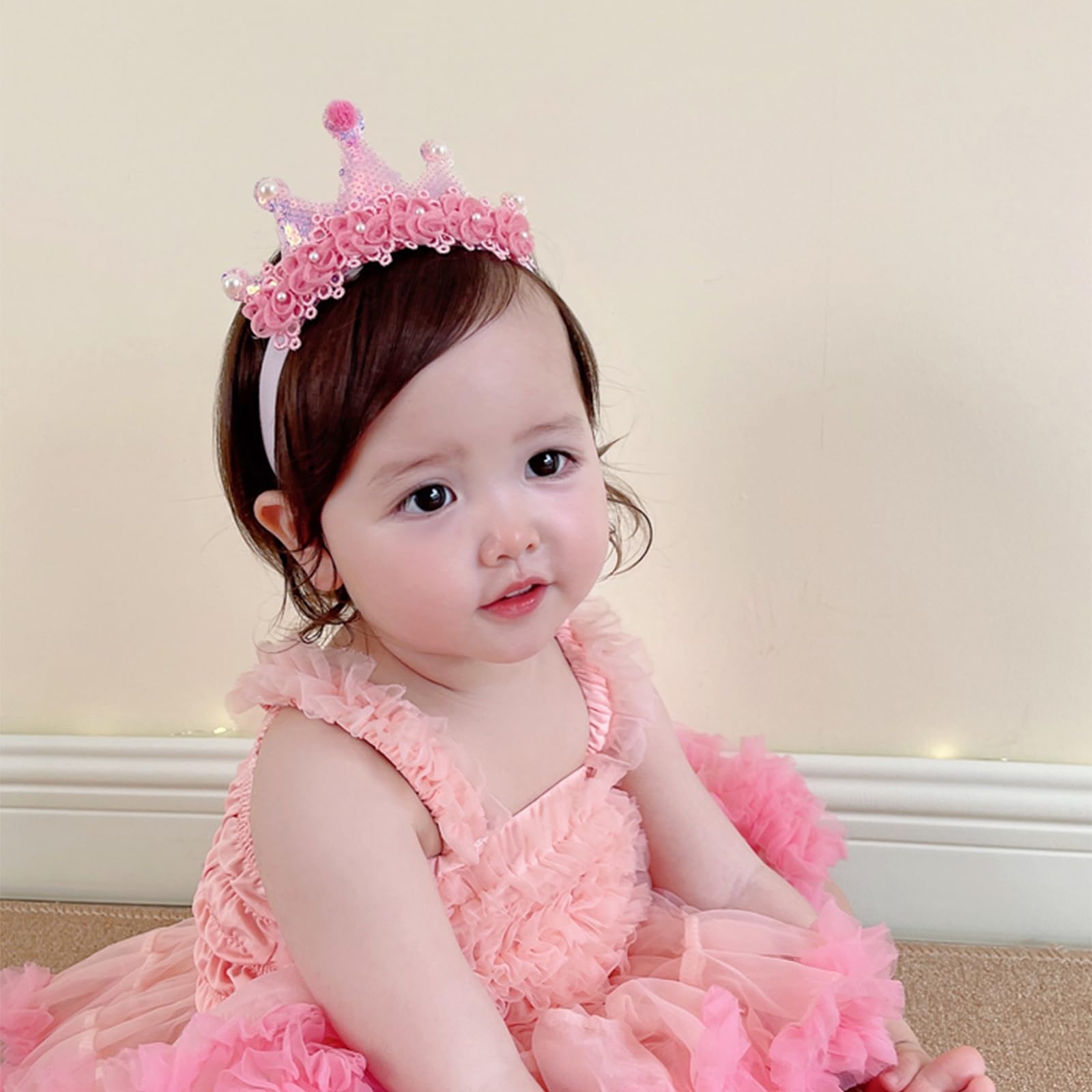 Rannyrena baby headband closeup with lace bow, soft elastic for comfortable wear