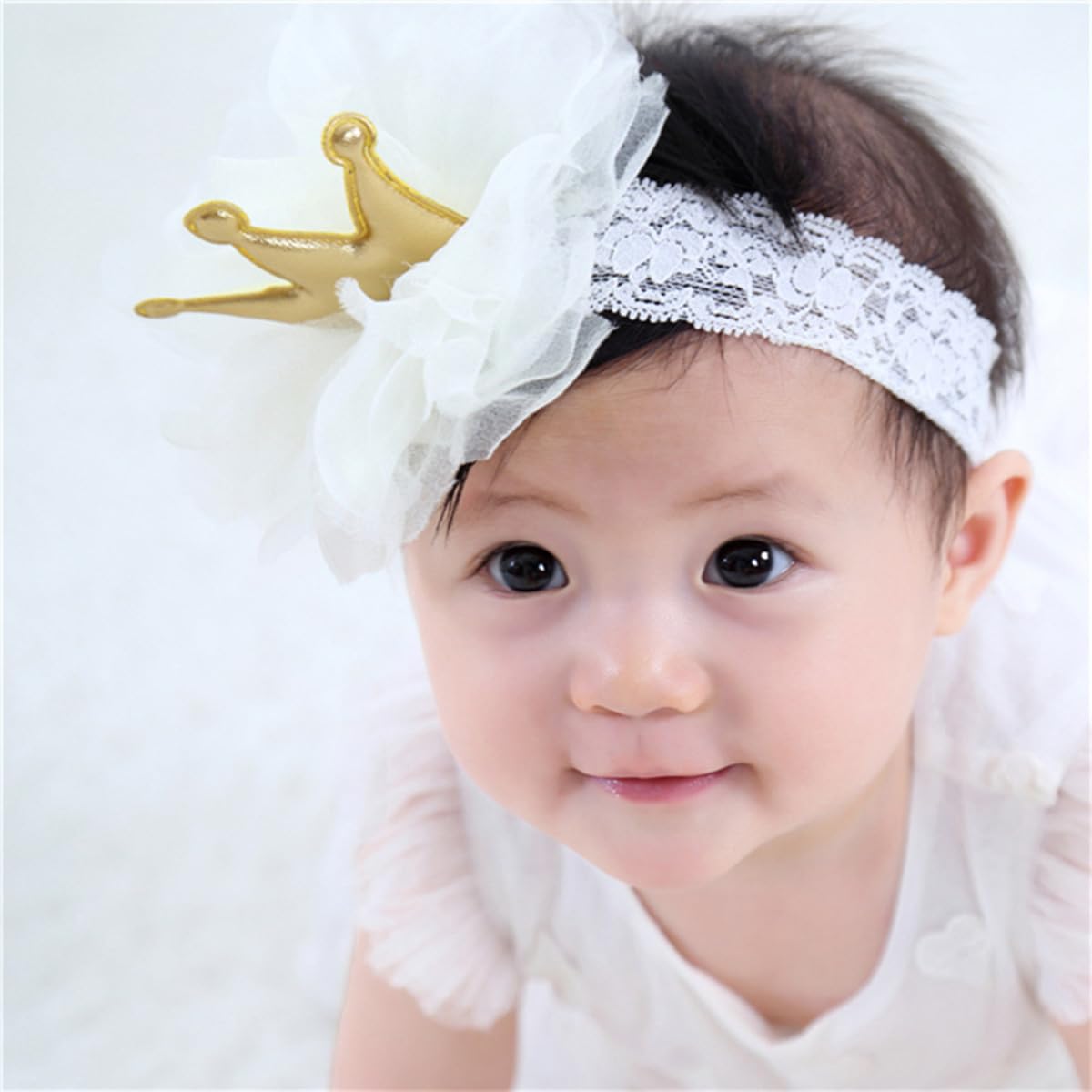Rannyrena floral lace hair bow white enhances baby girl outfits with delicate charm.