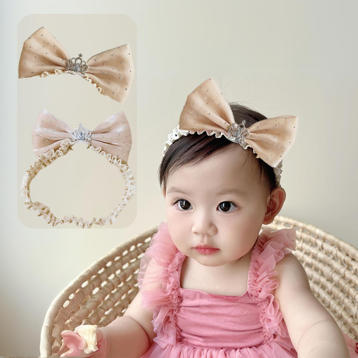 Rannyrena lace crown headband Champagne A adds royal charm for special occasions.