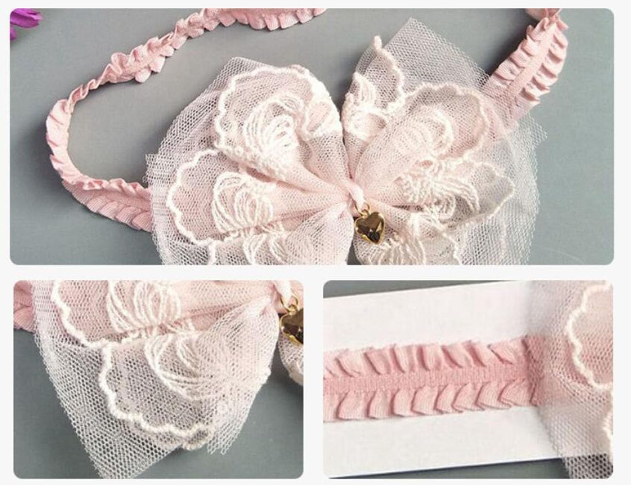 Rannyrena lace headband for weddings and parties; elegant detail.