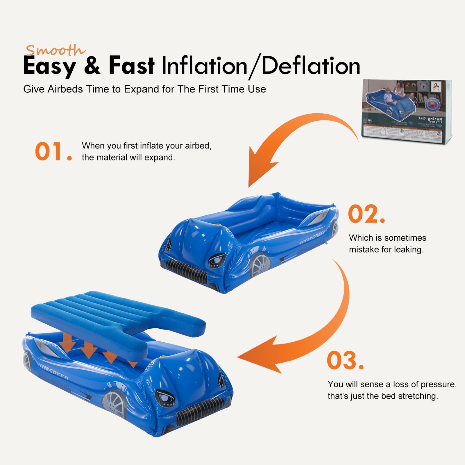 RAPTAVIS kids air mattress blue in-use during sleepover demonstrates cozy sleep setup.