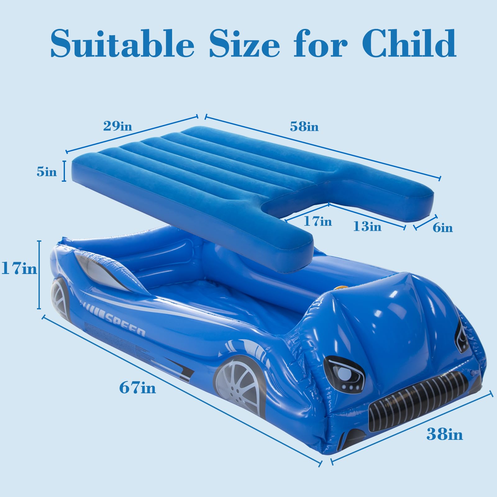 RAPTAVIS kids air mattress blue packed compact shows travel-friendly storage.
