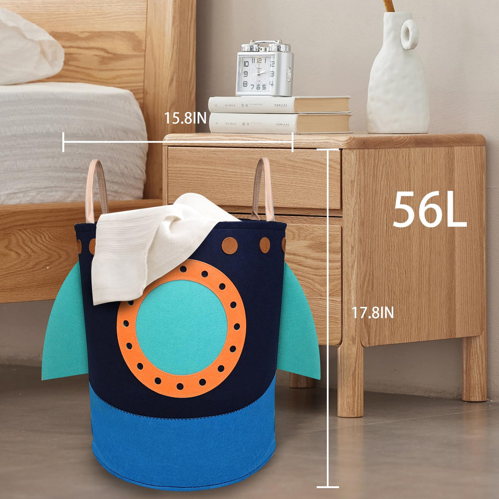 RareCi rocket hamper bedroom-decor captures playful organization in kids’ rooms.