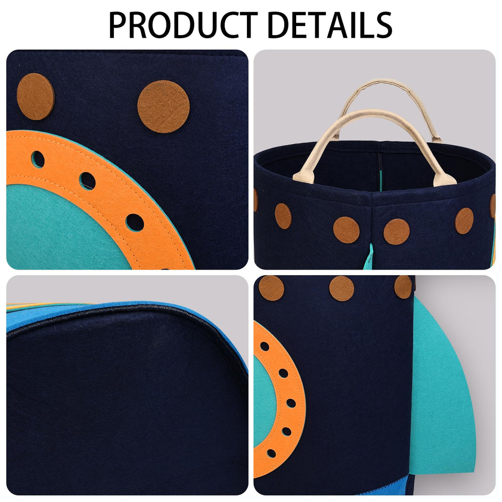 RareCi rocket hamper toy-storage-inside shows practical space for stuffed animals and blocks.