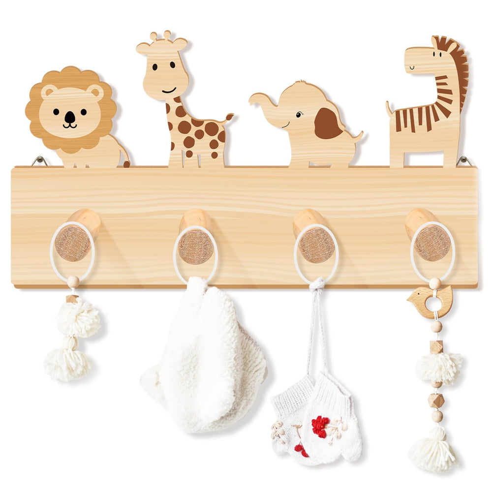 RattanView Safari animal wall hook full unit with four figures for organized storage