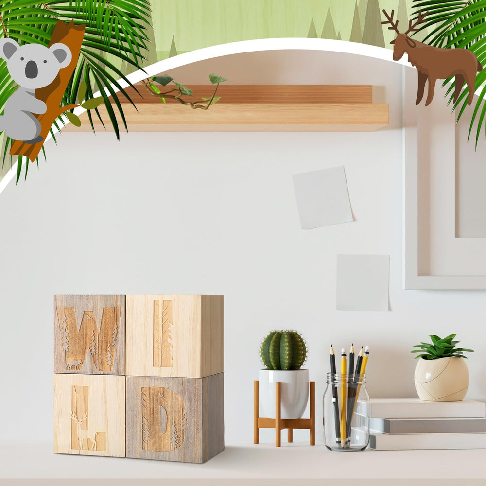 RattanView woodland-themed blocks enhance cozy nursery ambiance and room styling.