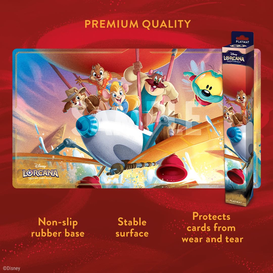 Ravensburger Disney Lorcana Rescue Rangers Away playmat close-up detail showcases vibrant artwork.