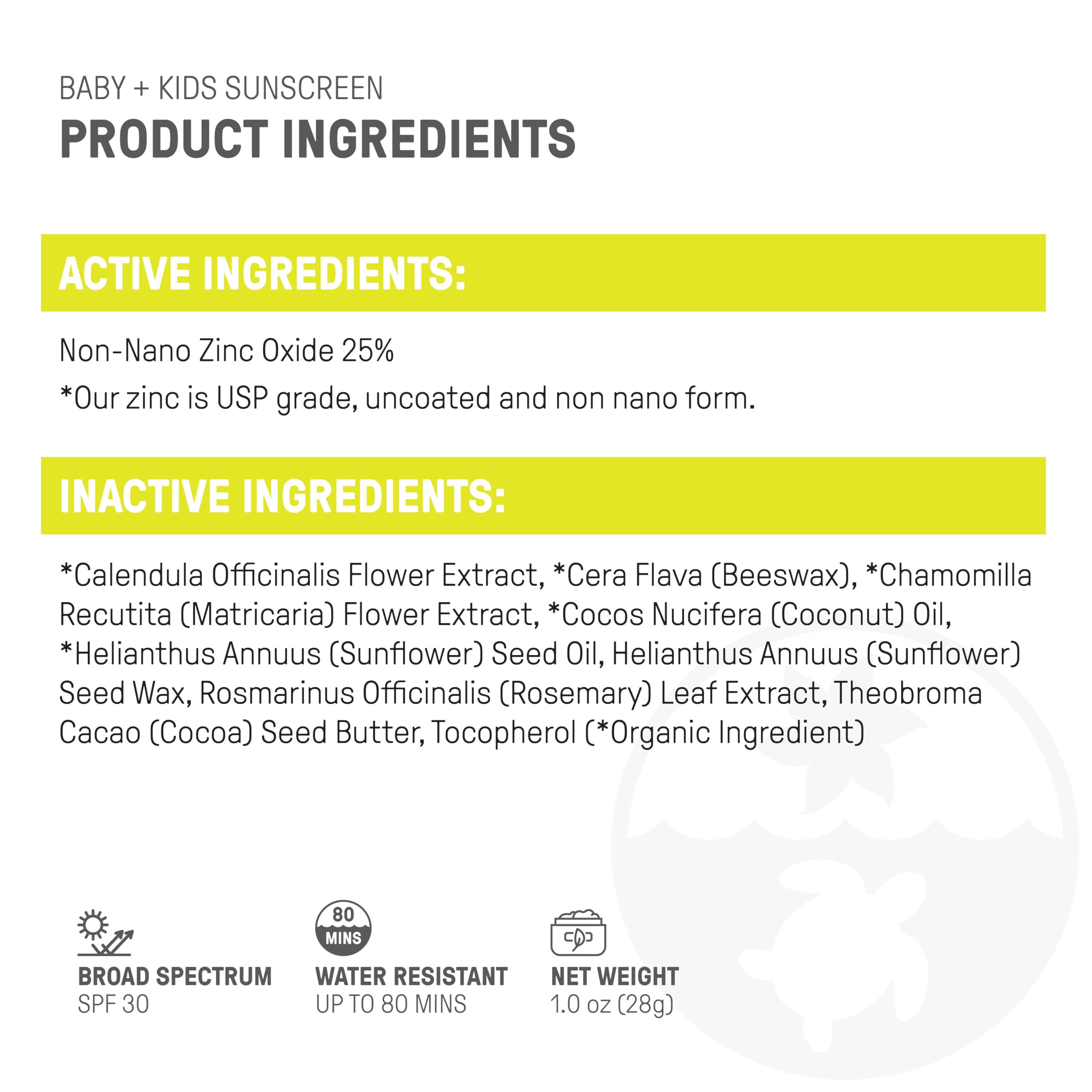 Raw Elements gluten-nut-free formula highlights allergen-conscious sunscreen for kids.