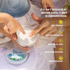 Raw Elements SPF 30 tin open reveals creamy texture for easy application.