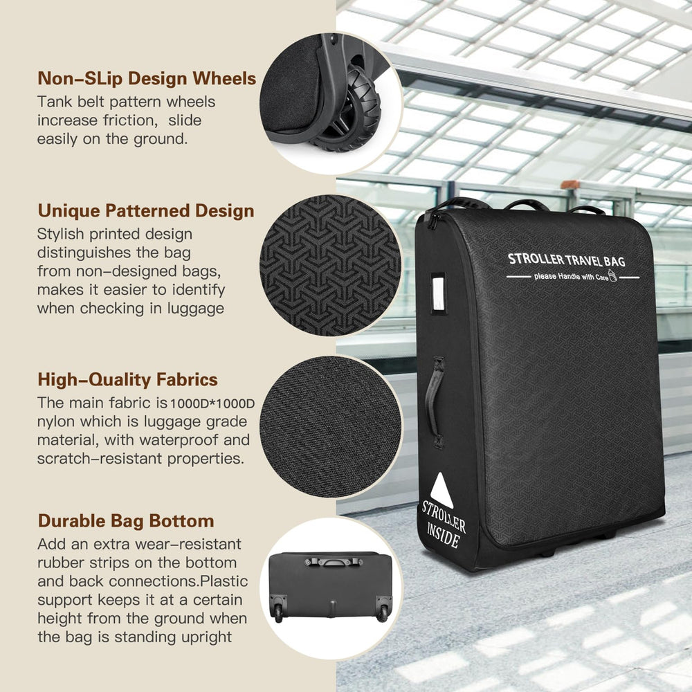 RayMACE interior-strap detail keeps the stroller secure during travel.