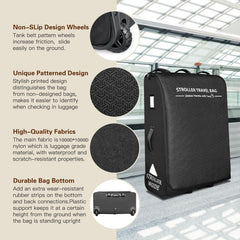 RayMACE interior-strap detail keeps the stroller secure during travel.
