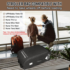 RayMACE padded stroller travel bag side view showing wheels for gate-to-claim ease.