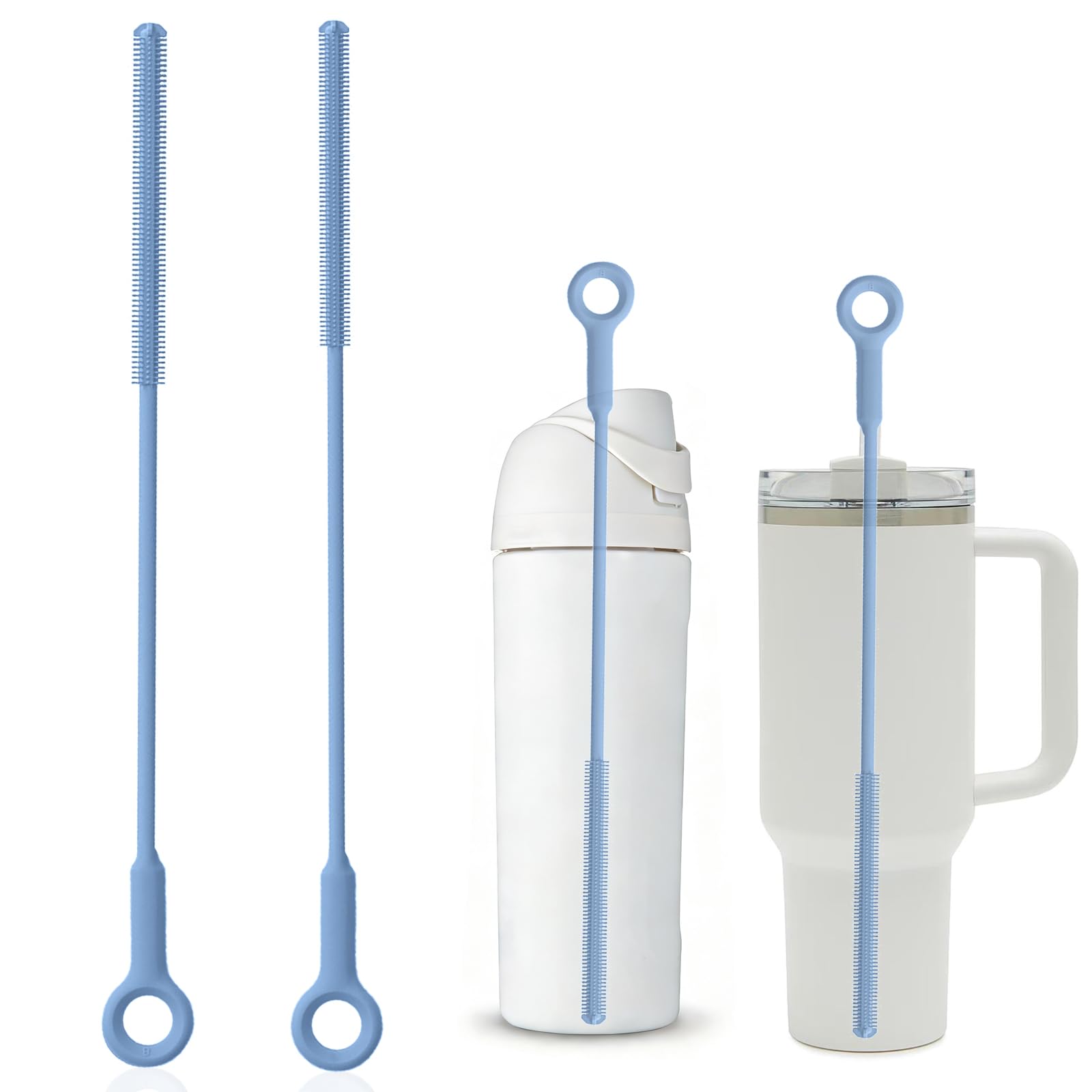 Raymeefa blue silicone straw cleaner brush for quick, scratch-free cleaning.