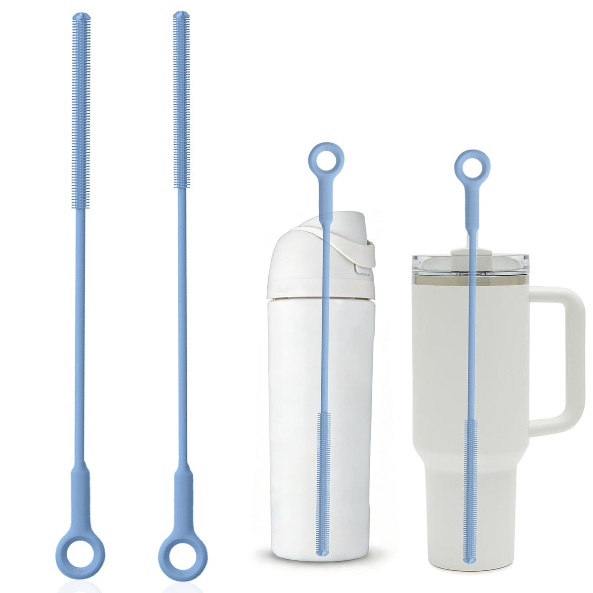 Raymeefa blue silicone straw cleaner brush for quick, scratch-free cleaning.