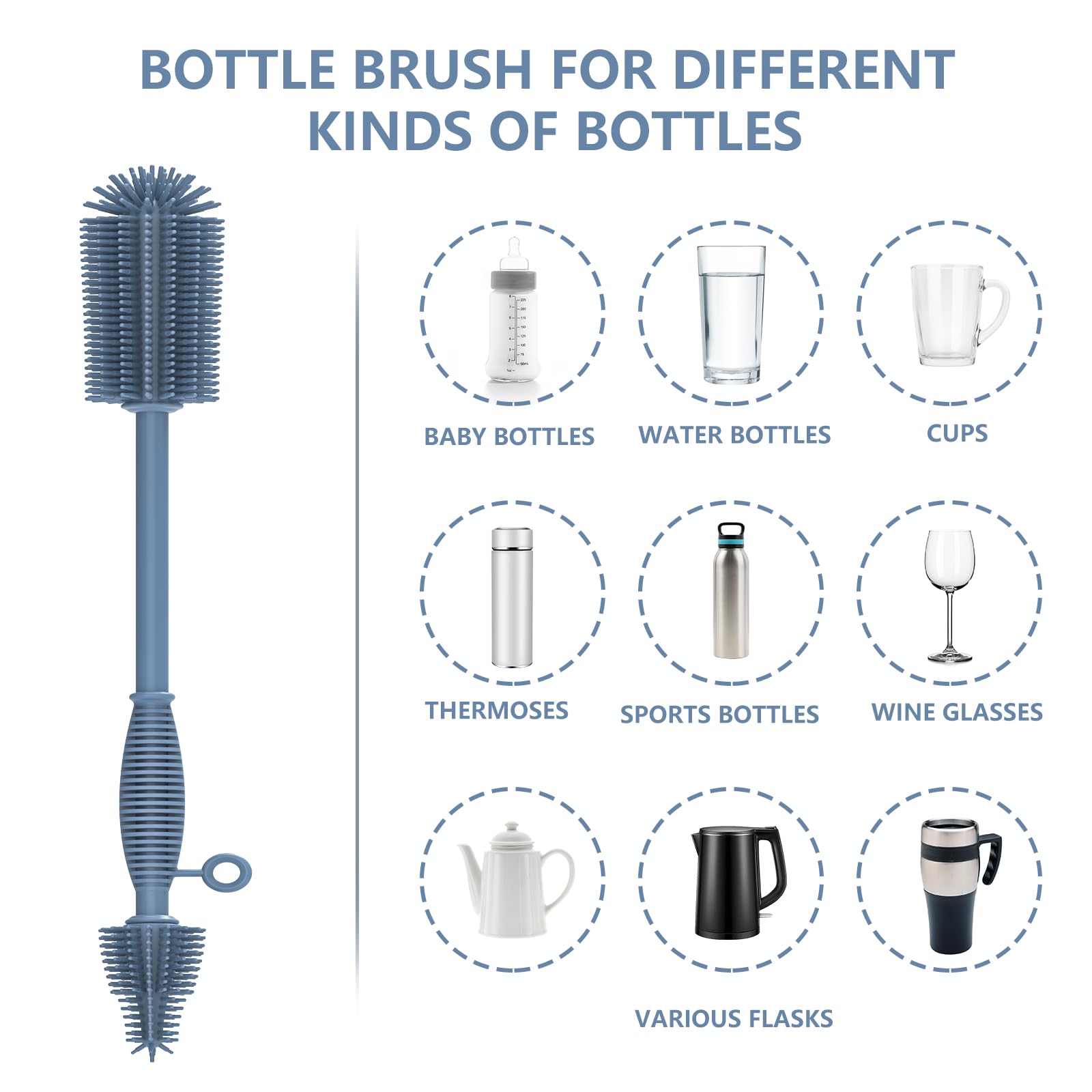 Raymeefa double-ended bristles blue cleans various containers with different shapes