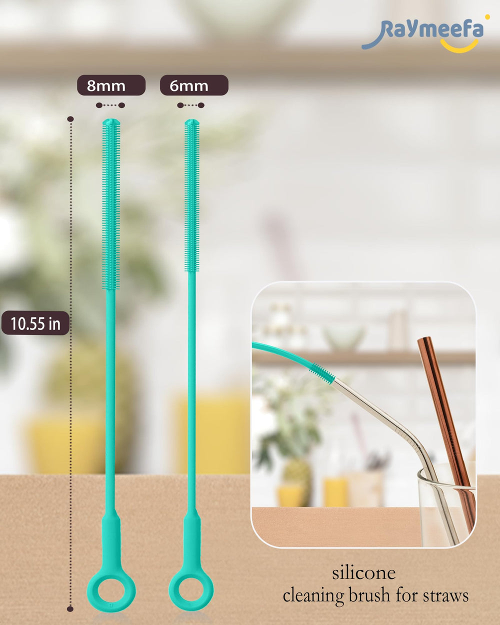 Raymeefa durable silicone straw cleaner bristles resisting wear