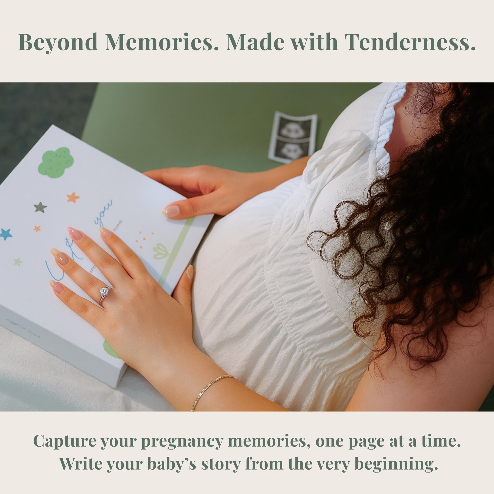 Raytiss Little You opening spread showcases pregnancy and newborn milestones for easy memory capture.