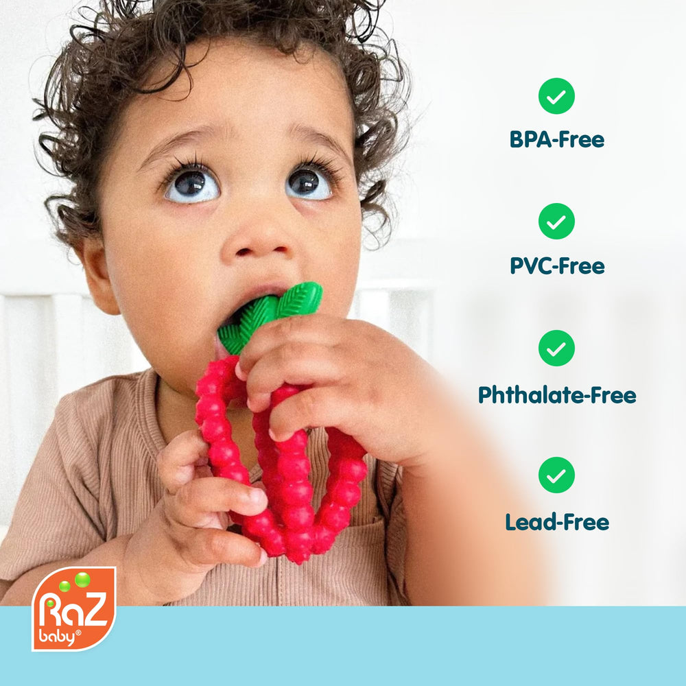 RaZbaby Bites multi-texture handles encourage grabbing and chewing