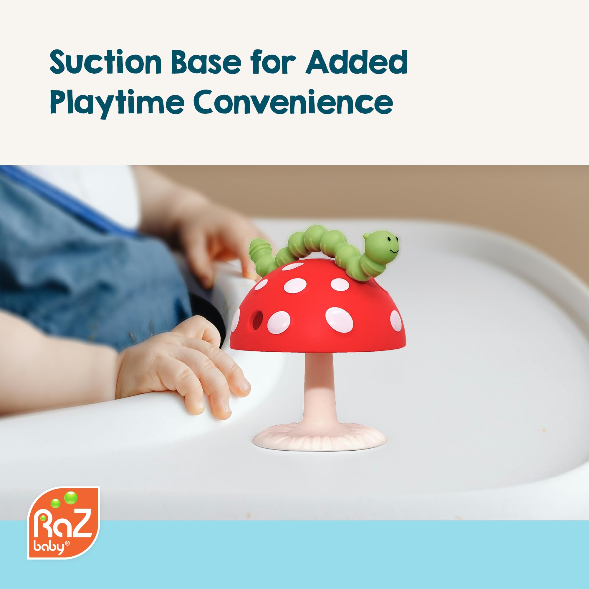 RaZbaby Chompy grip teether suction-base sticks securely during soothing sessions
