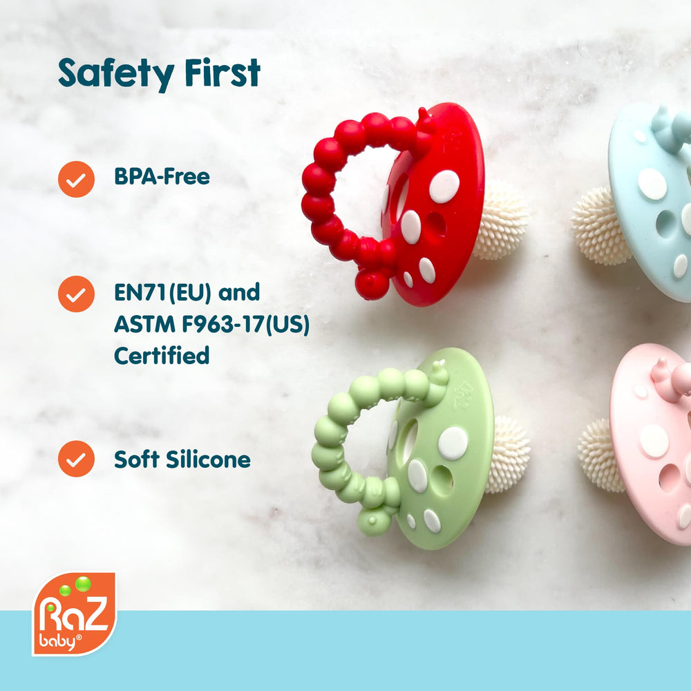 RaZbaby Chompy hands free teether for easy use