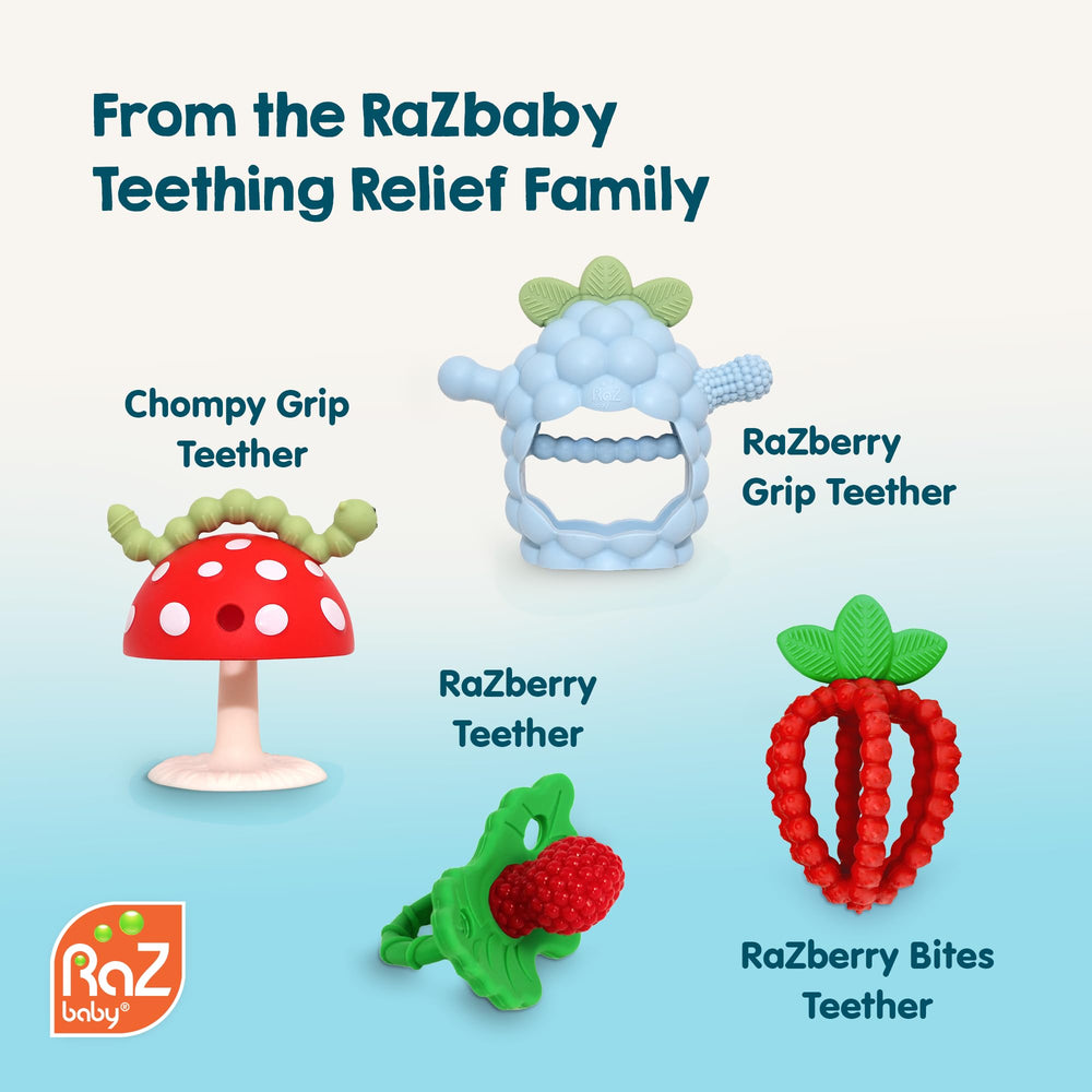 RaZbaby Chompy teether hands-free pacifier for convenient use