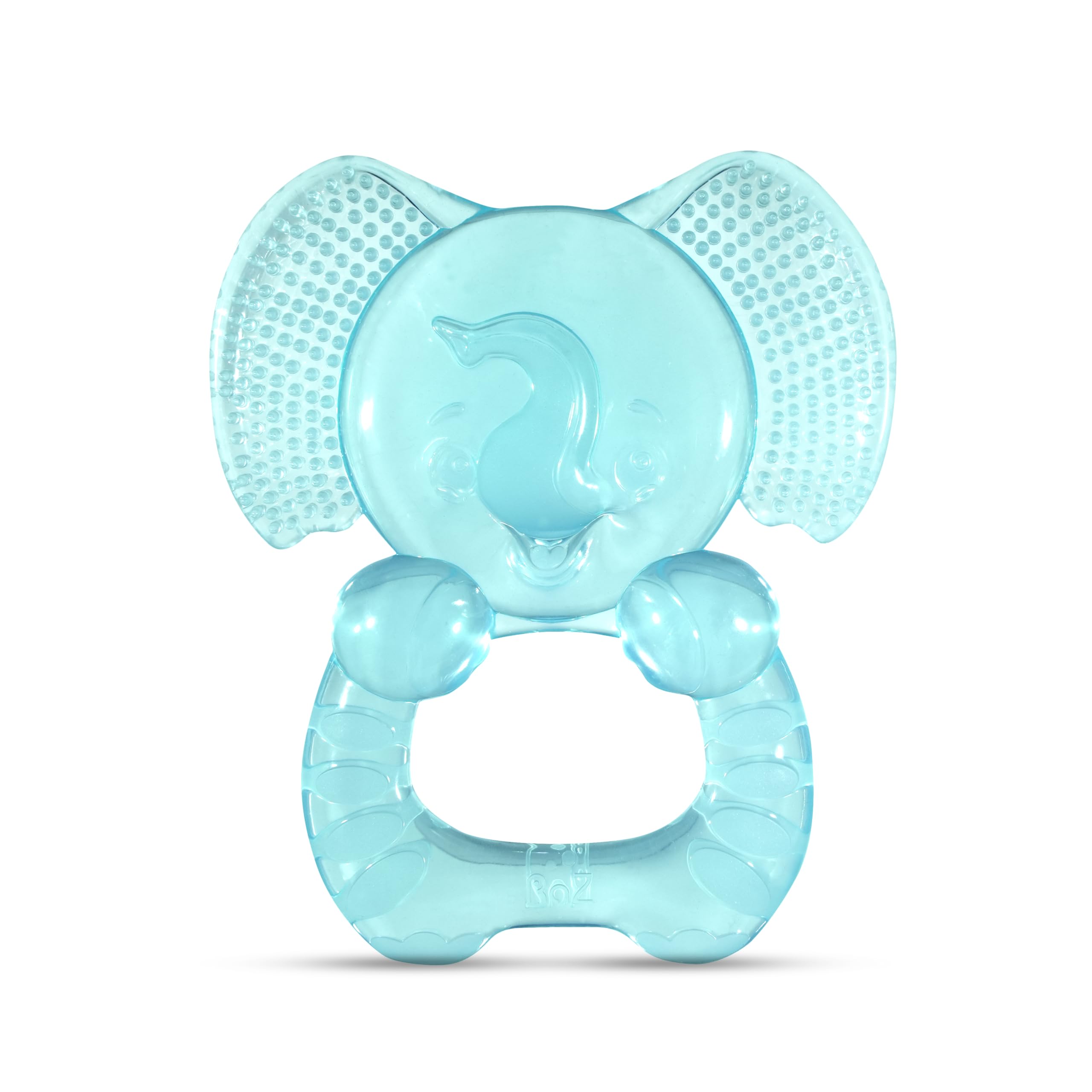 RaZbaby Elfy-Yummy teether elephant design provides gentle gum massage for teething relief.