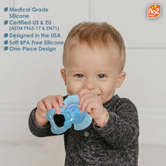 RaZbaby Elfy-Yummy teether uses medical grade silicone for safe, lasting teething play.