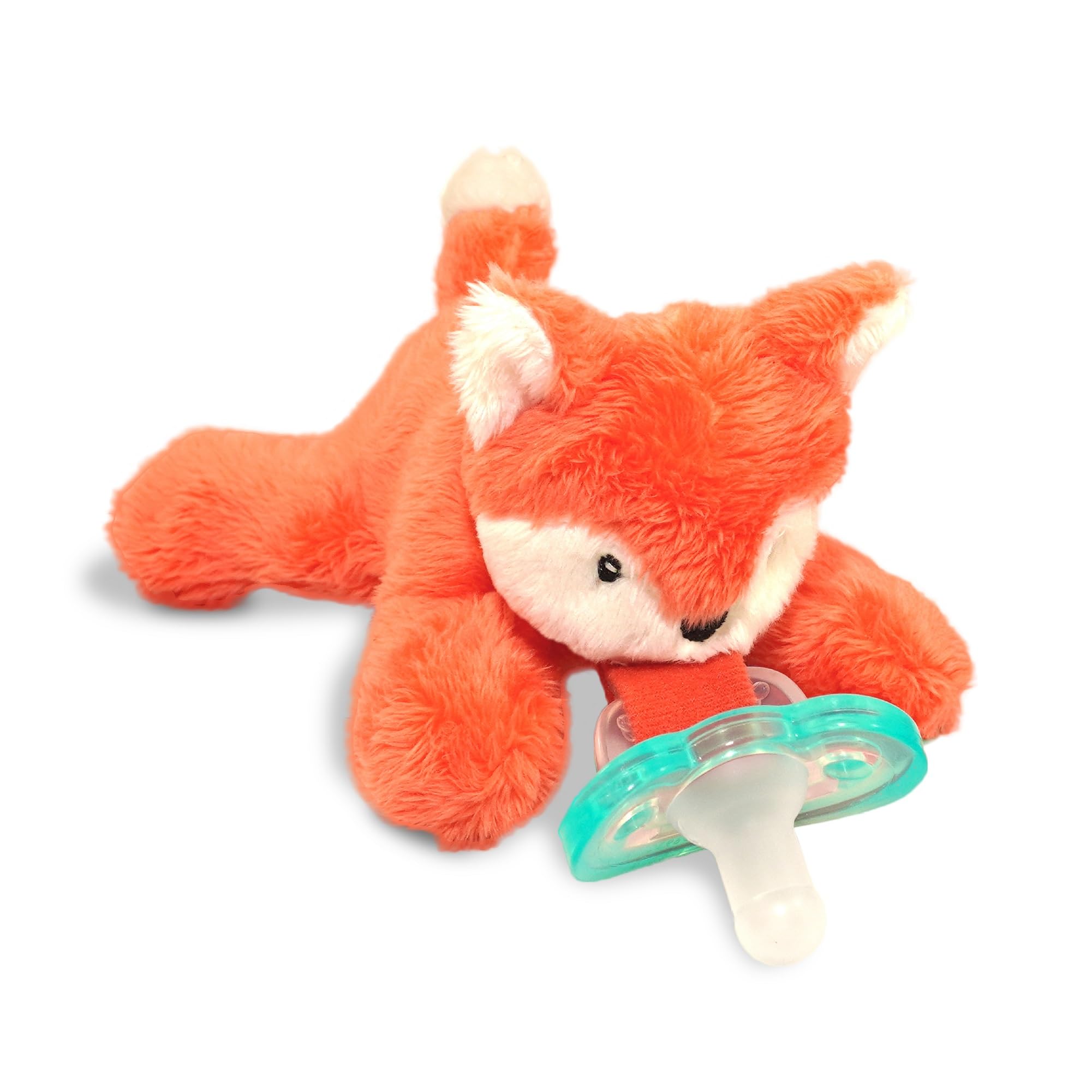 RaZbaby JollyPop fox pacifier holder keeps pacifier close for easy soothing.