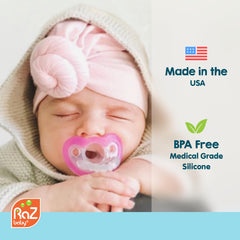 RaZbaby JollyPop made-in-usa blue pacifier ensures quality and local production