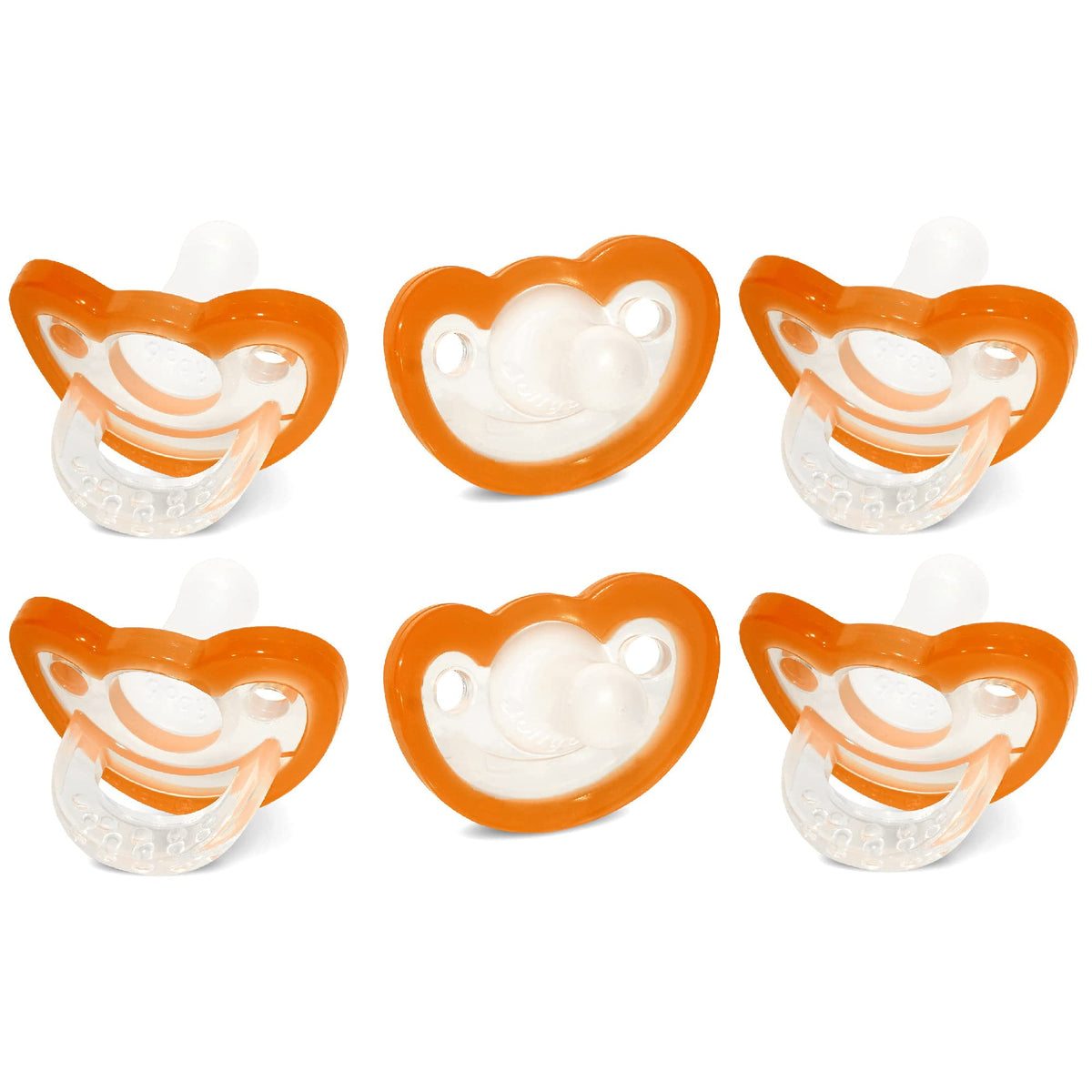 RaZbaby JollyPop orange pacifier highlights soothing calm for babies on the go.