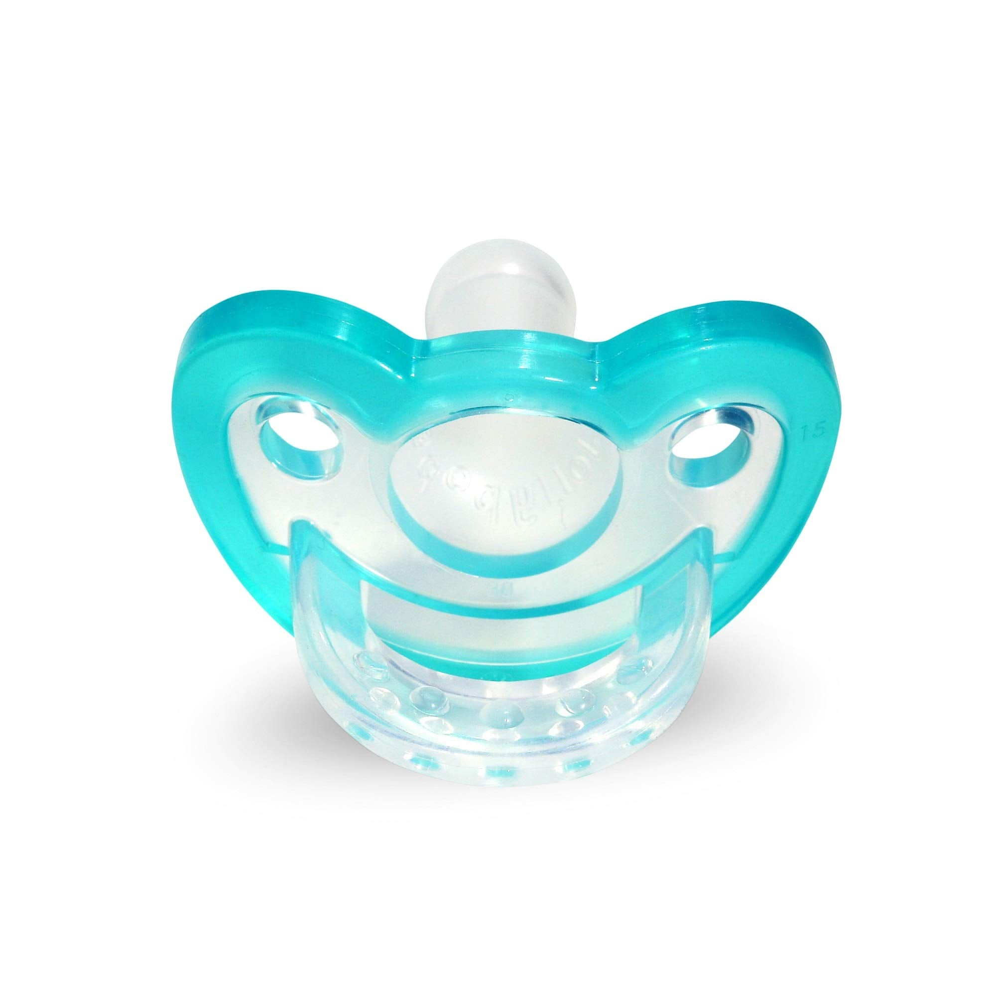 RaZbaby JollyPop orthodontic nipple visible, supporting natural development.