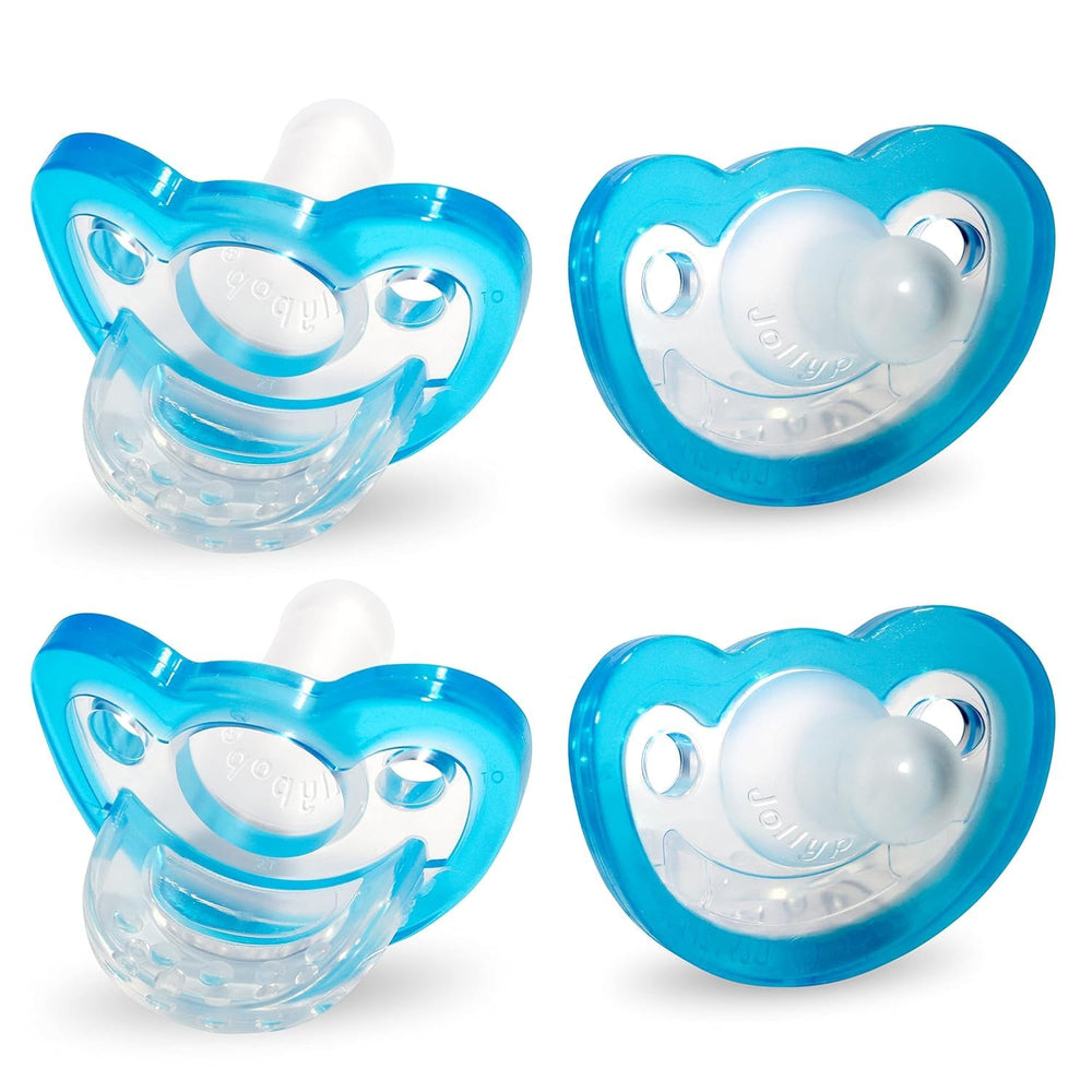 RaZbaby JollyPop blue pacifier for newborns supports gentle teething comfort and easy sterilization.