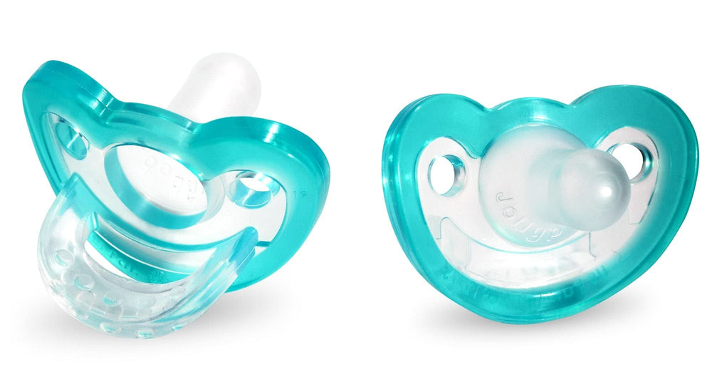 RaZbaby JollyPop pacifier packaging in teal, ready for safe soothing on the go.