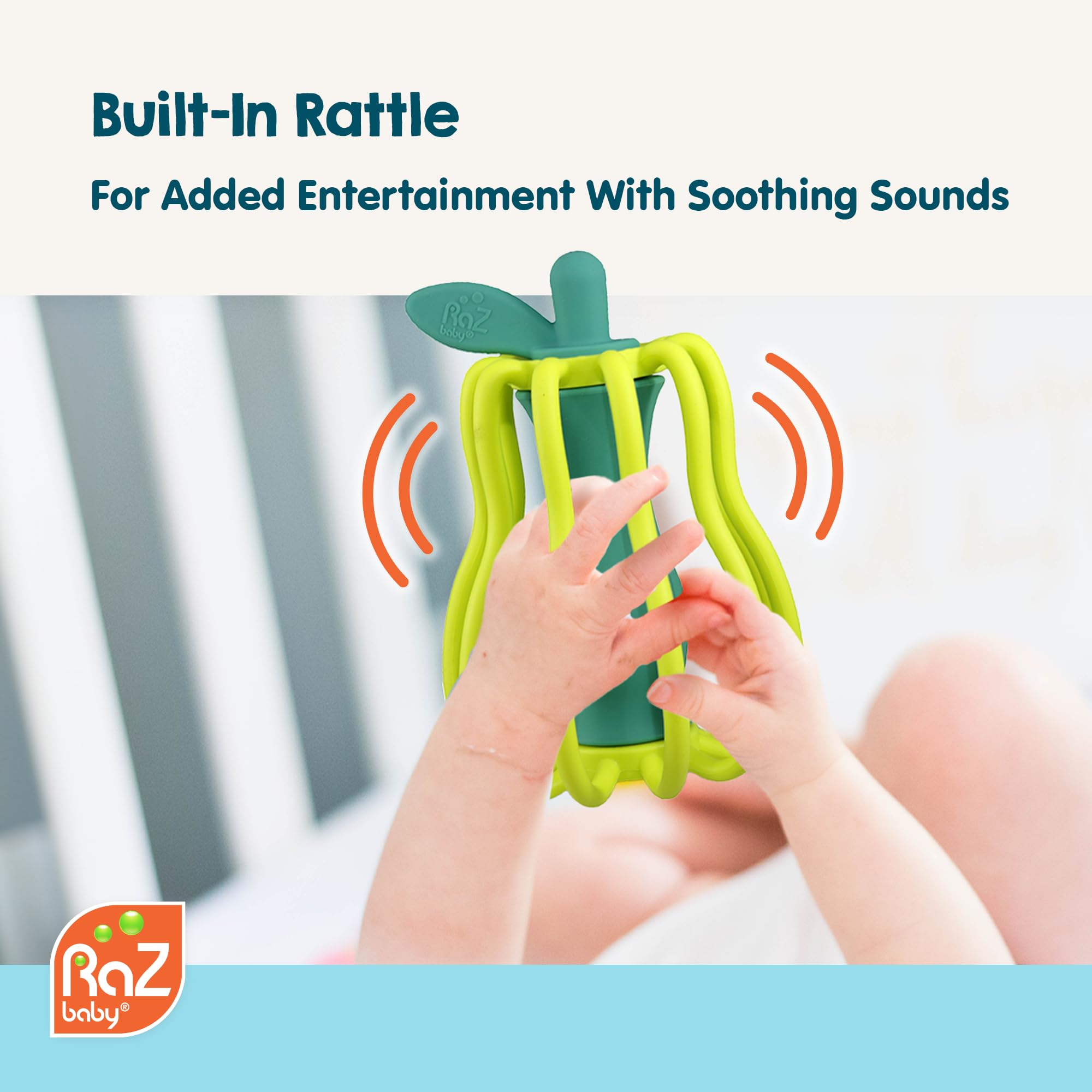 RAZBABY RaZ-Apple teether nipple-stem comfort resembles pacifier-like soothing for calmer moments.