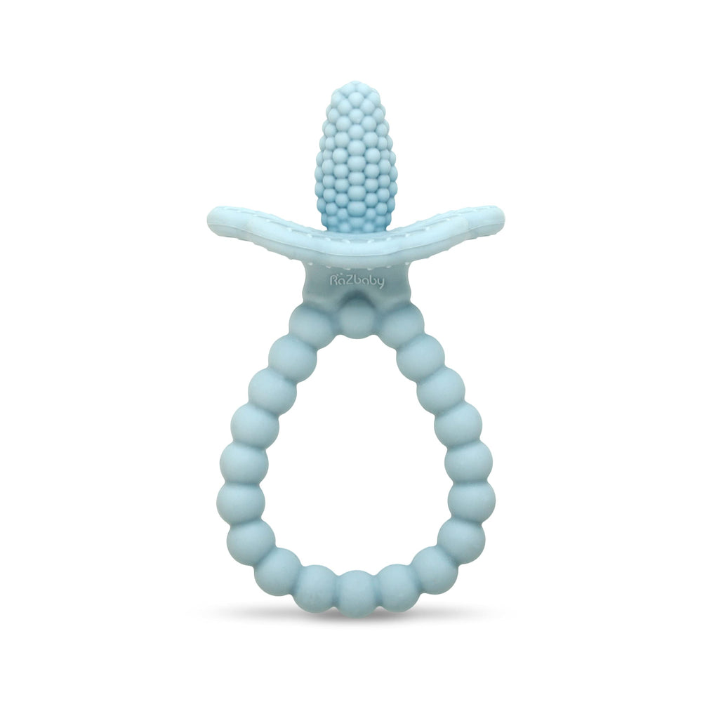 RaZbaby RaZberry Plus teether showing BerryBumps texture for gum relief