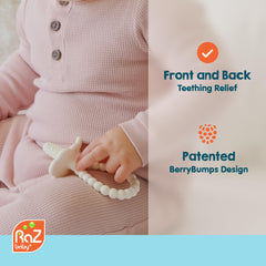 RaZbaby Razberry Plus teether front view shows easy-grip handles.