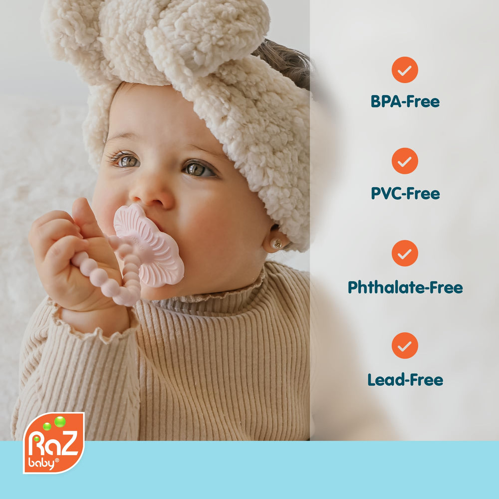 RaZbaby RaZberry Plus teether with multi-textured handles for grip