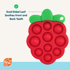 RaZbaby Razberry Pop teether front and back teeth design shown