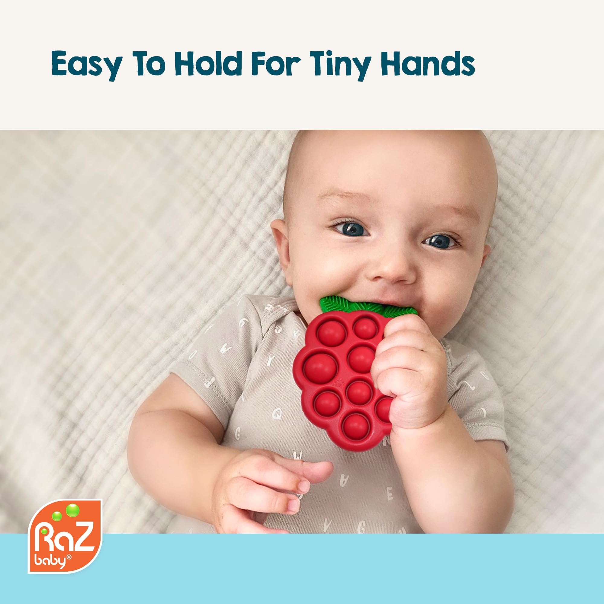 RaZbaby Razberry Pop teether close-up soft silicone detail