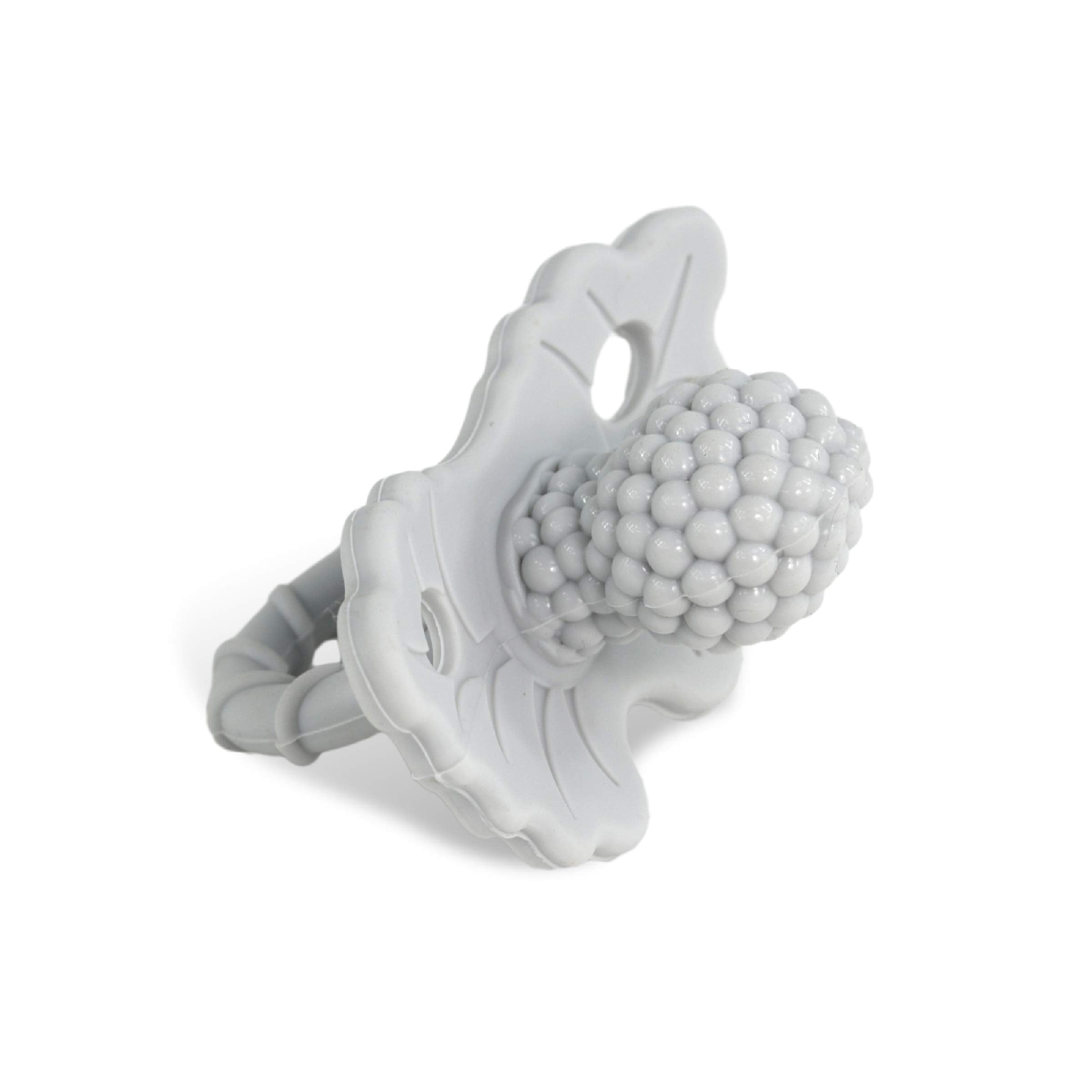 RaZbaby RaZberry teether BerryBumps texture soothes gums during teething.