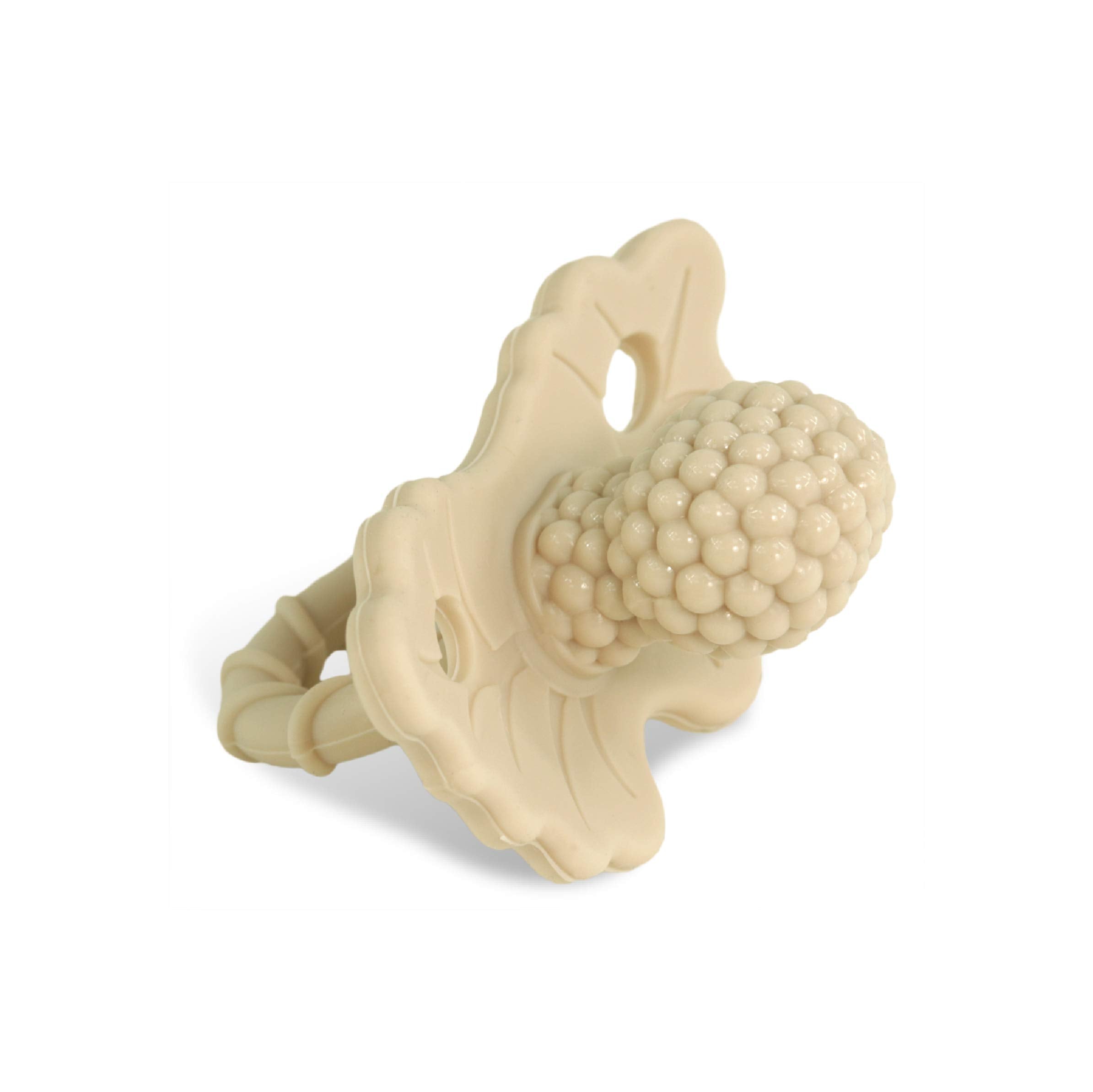 RaZbaby RaZberry teether berrybumps texture soothes sore gums.