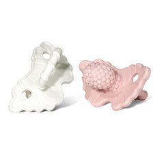 RaZbaby RaZberry teether shows BerryBumps texture for soothing gums.