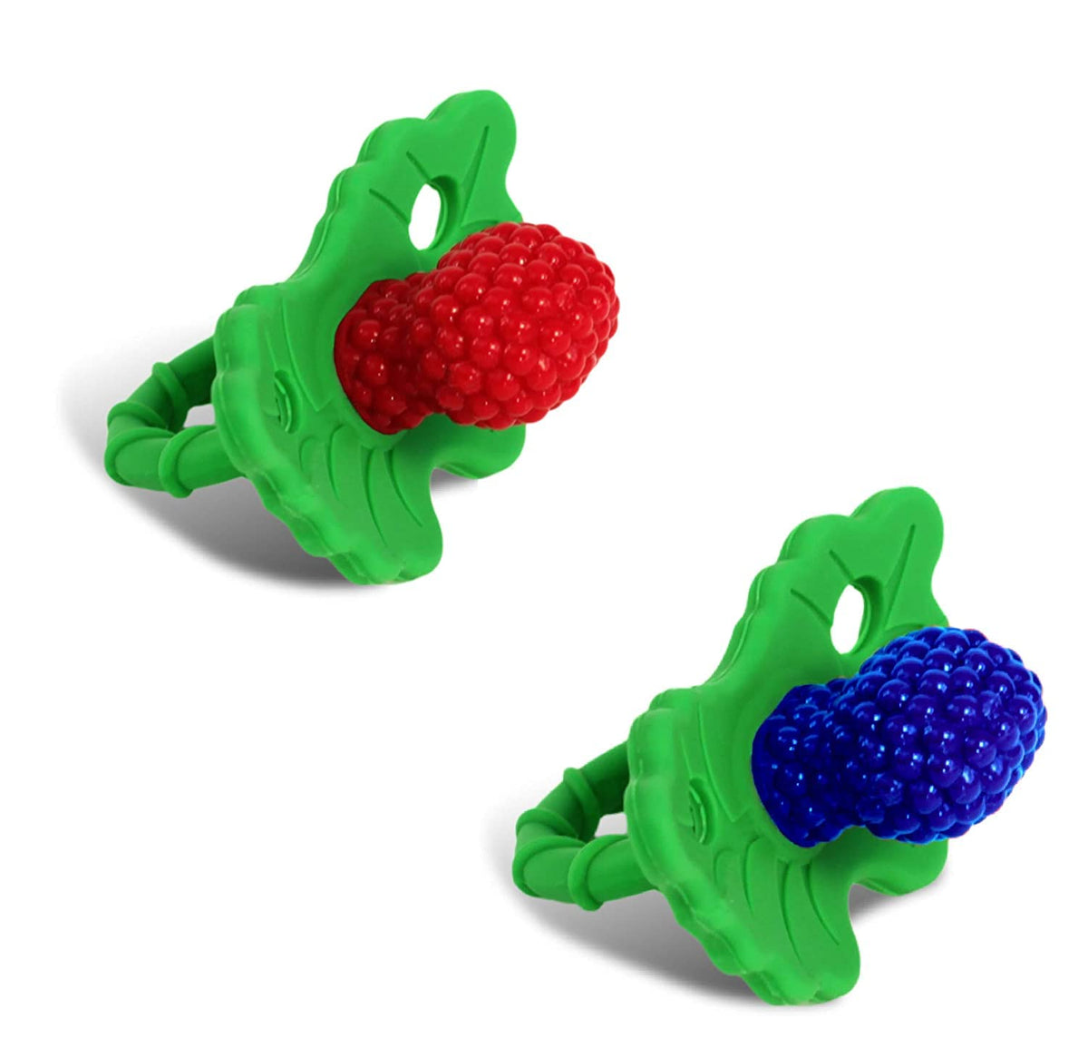 RaZbaby RaZberry teether BerryBumps texture soothes gums and encourages chewing.