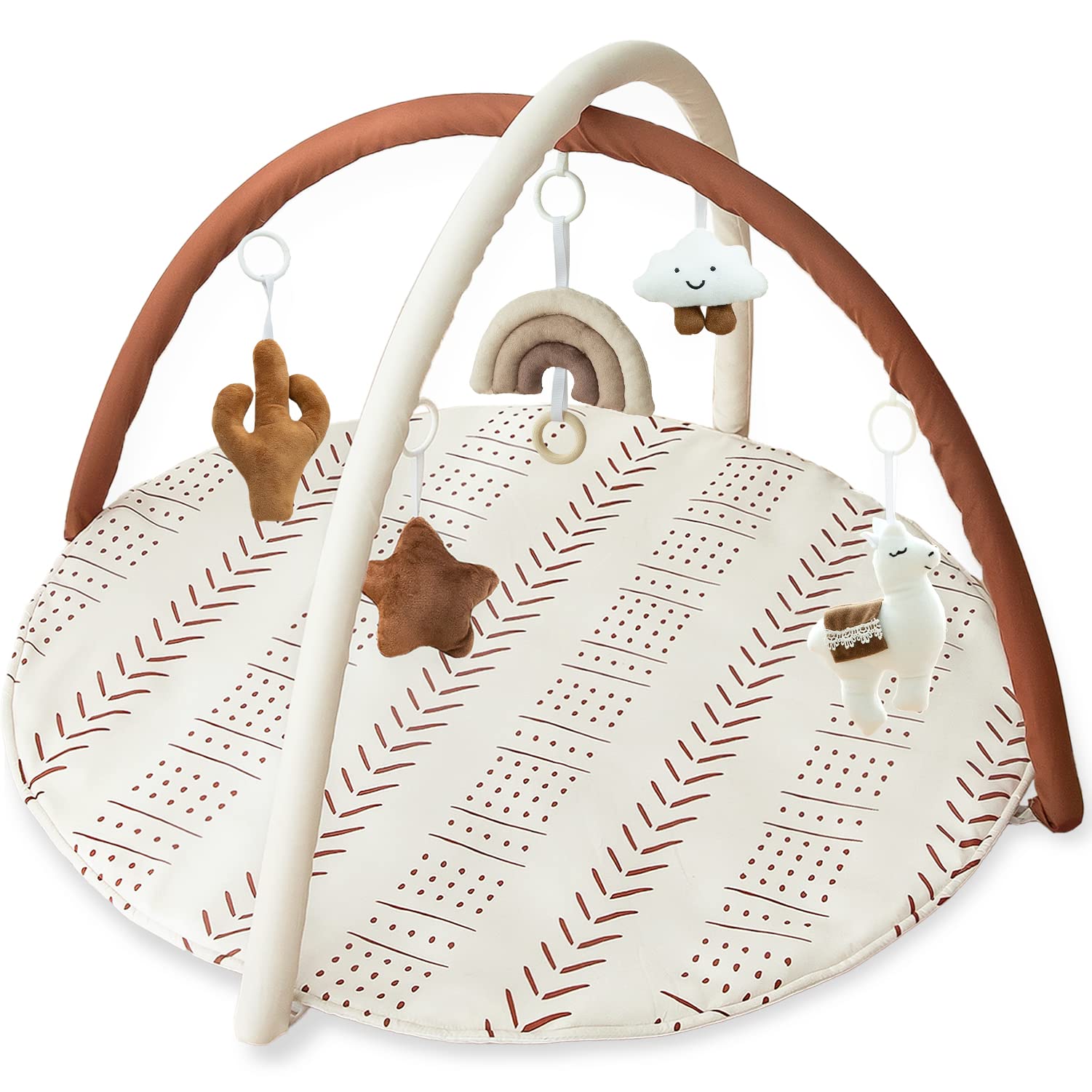 Razee Baby Gym Mudcloth Playmat shows soft textures for exploration and growth.