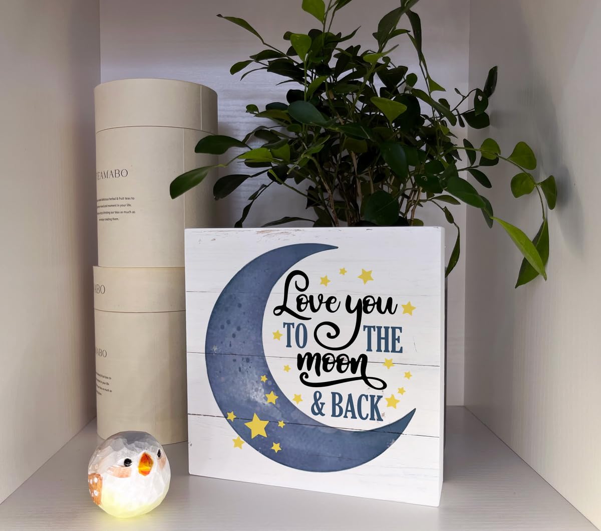 Razpah Love You to the Moon inspirational quote print brightens living spaces.