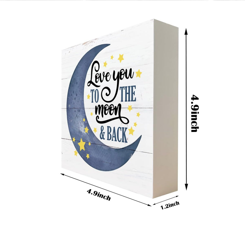 Razpah Love You to the Moon wooden box sign closeup shows durable paulownia wood.