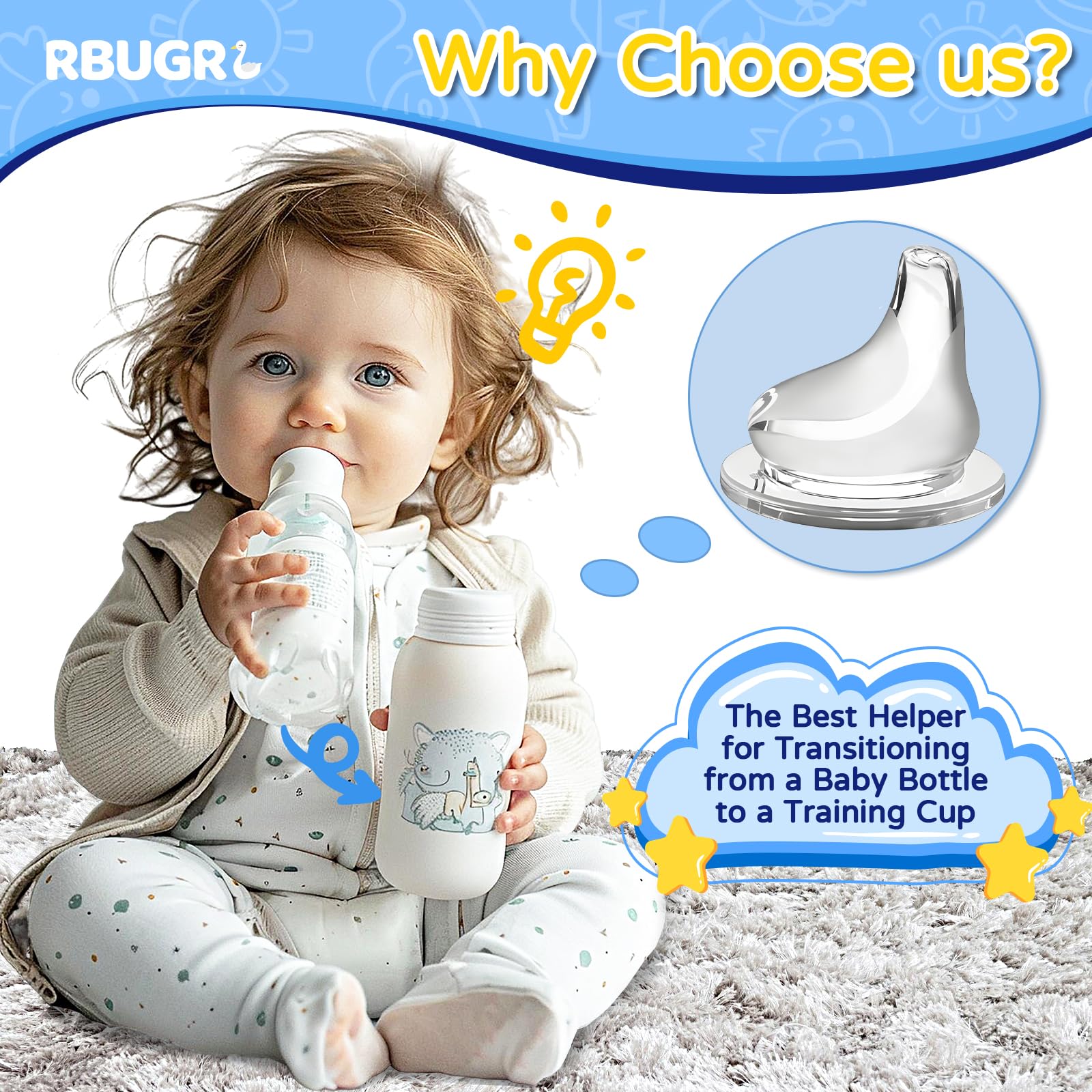 RBUGR transition-friendly spout aids bottle-to-cup switching
